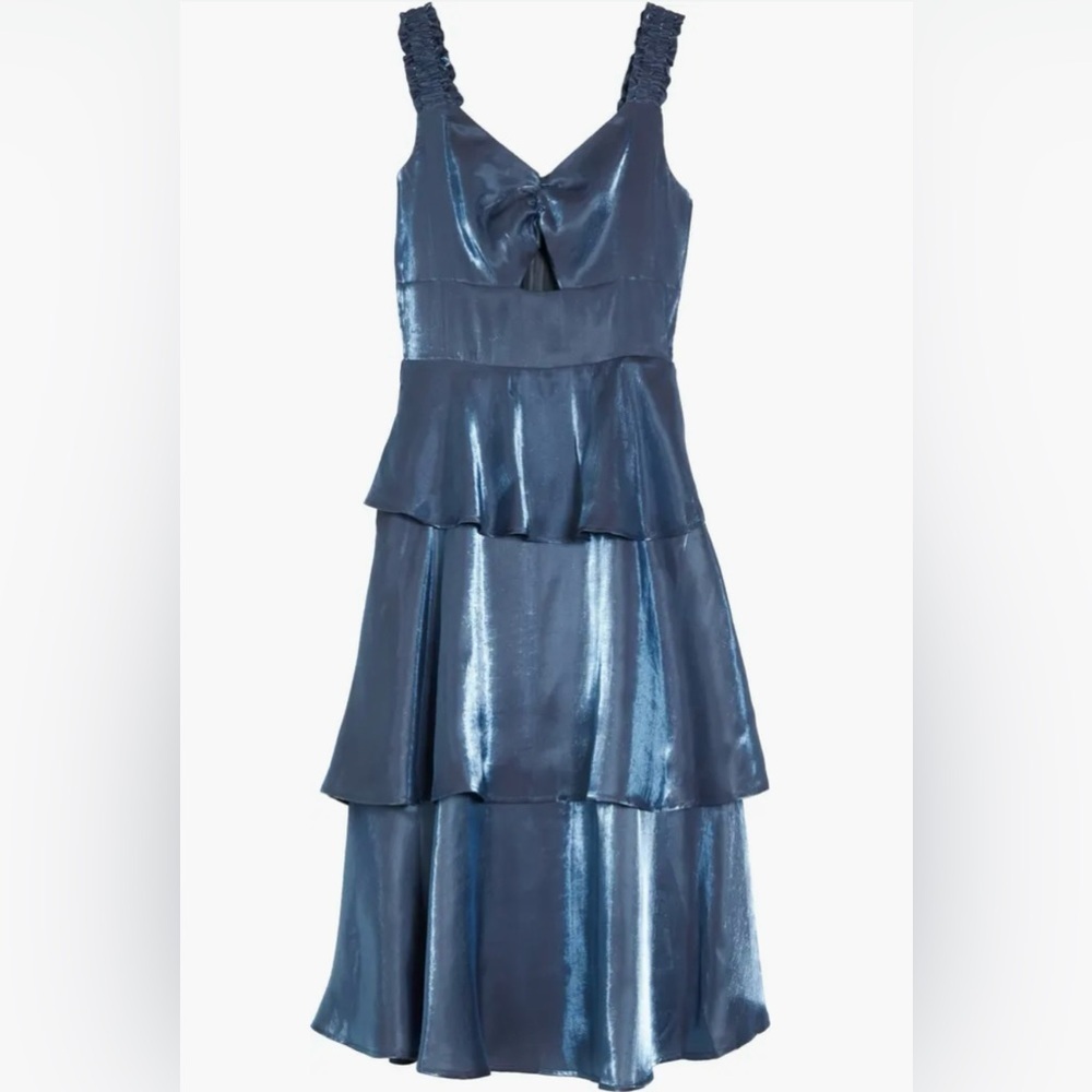 Tiered Cutout Metallic Blue Dress Size S